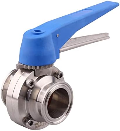 DERNORD Butterfly Valve with Blue Trigger Handle Stainless Steel 304 Tri Clamp Clover (1.5 inch Tri Clamp Butterfly Valve)