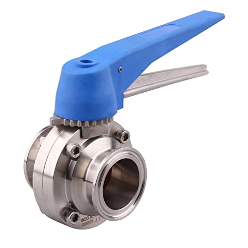 Dernord Butterfly Valve With Blue Trigger Handle Stainless Steel 304 Tri Clamp Clover (1.5 Inch Tri Clamp Butterfly Valve) #TOP3