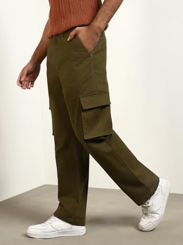 Image of NOBERO Men's Straight Fit Mid Rise Wanderer Travel Cargo Pants | Multiple Pockets | | Lowers for | Casual Wear | Sports | Gym | Trek | Lowers