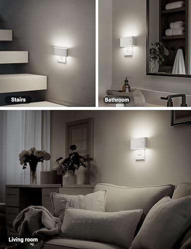 Image of JandCase LED Night Lights Plug into Wall, Night Light with Dusk to Dawn Light Sensor, Dimmable Night Light Plug in [2 Pack], 5000K Cool White Nightlight for Bedroom Hallway Kids Room Kitchen