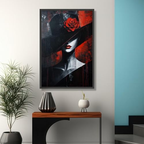 Affiche chapeau rose rouge noir pour habiller un grand mur vide de salon