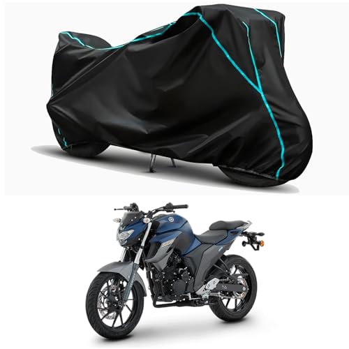 Image of Waterproof Bike Body Cover Compatible for | Yamaha FZ 25 | Taffeta Fabric, Sky Piping Design, Bottom Elastic Fit | Dustproof, Sun UV & Rain Protection for All Weather.