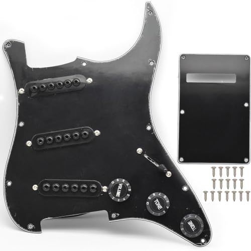 SoulDiM Single Coil Pickups Prewired SSS Adjustable Big Screws Loaded Electric Guitar Pickguard Pickup for Fender Strandard Straocaster Guitar Accessories (Black)
