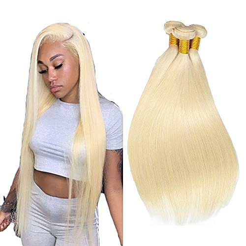 Freiuoke 10 12 14 Inch 613 Peruvian Straight Human Hair Bundles Deals 8A 100% Unprocessed Peruvian 613 Human Hair Weave 3 Bundles Virgin Remy Hair Extensions 100g 613 Color