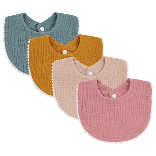 Xzeemo 4 Pièces Bavoirs Nouveau-Né pour Bébé, Coton Bavoirs Bébé, Lavable en Machine Bavoirs, Bavoirs Bandanas pour Bébés Garçons et Filles, Bavoirs À Bouton pour Bébé de 0-18Mois Cover