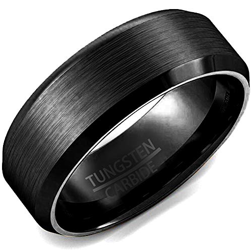 8mm Brushed Matte Black Titanium Stainless Steel Classical Simple Plain Ring Wedding Band (tungsten