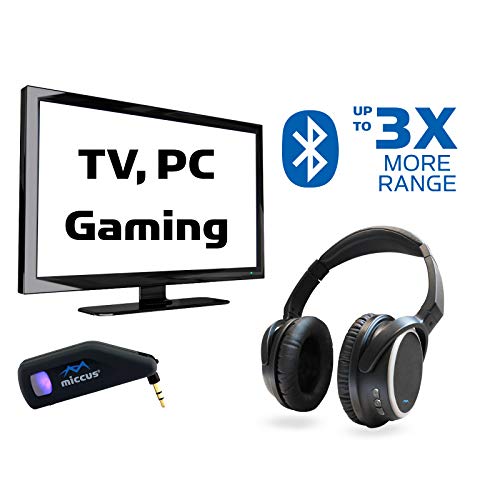 Wireless Headphones for TV with Optical Bluetooth v4.1 Transmitter Combo, Listen to Your TV in HD with No Audio Delay, Paired and Ready to Use, aptX Low Latency premium sound hard of hearing - Miccus