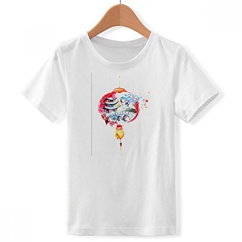 T-Shirt col Blanc Grand Garçon au Dessin de Pont Chinois