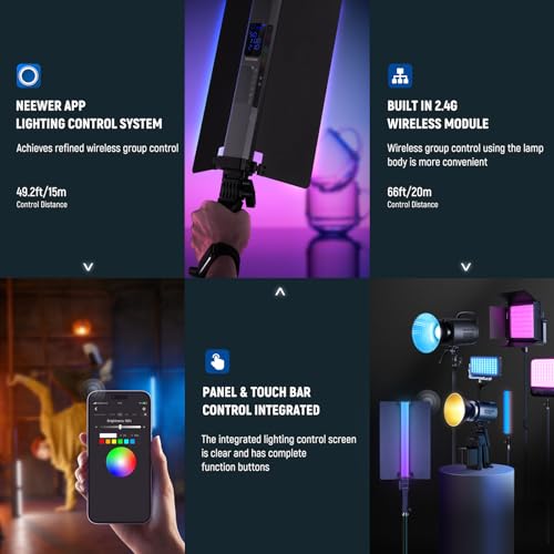 Image of NEEWER RGB2 LED Tube Light Stick with Metal Barndoor, Handle, Touch Bar /APP /2.4G Control, Rechargeable Magnetic Handheld RGB Video Light, 2500K-10000K CRI98+ Dimmable Photography Lighting, 18 Scenes