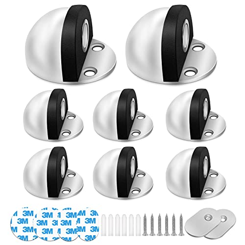 8 Pack Magnetic Door Stop, Self Adhesive Floor Mount Door Stopper Holder, Dome Doorstop Magnet for Bottom of Door, White