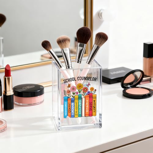 Image of School Counselor Acrylic Pen Holder Makeup Organizer for Bookshelf