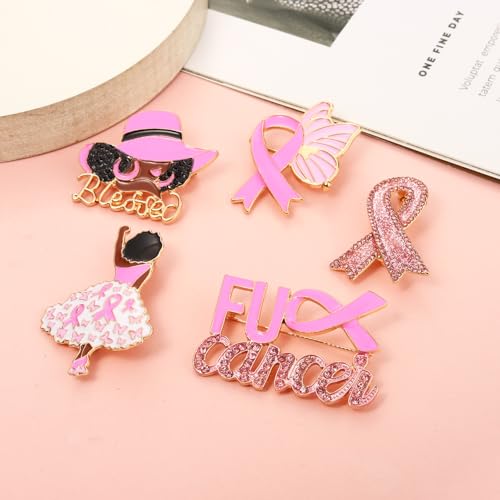Image of Breast Cancer Awareness Pins for Women Enamel Pink Ribbon Lapel Pins Fight Breast Cancer Brooches Heart Hope Butterfly Brooch Pins Breast Cancer Awareness Jewelry Accessories Outfits