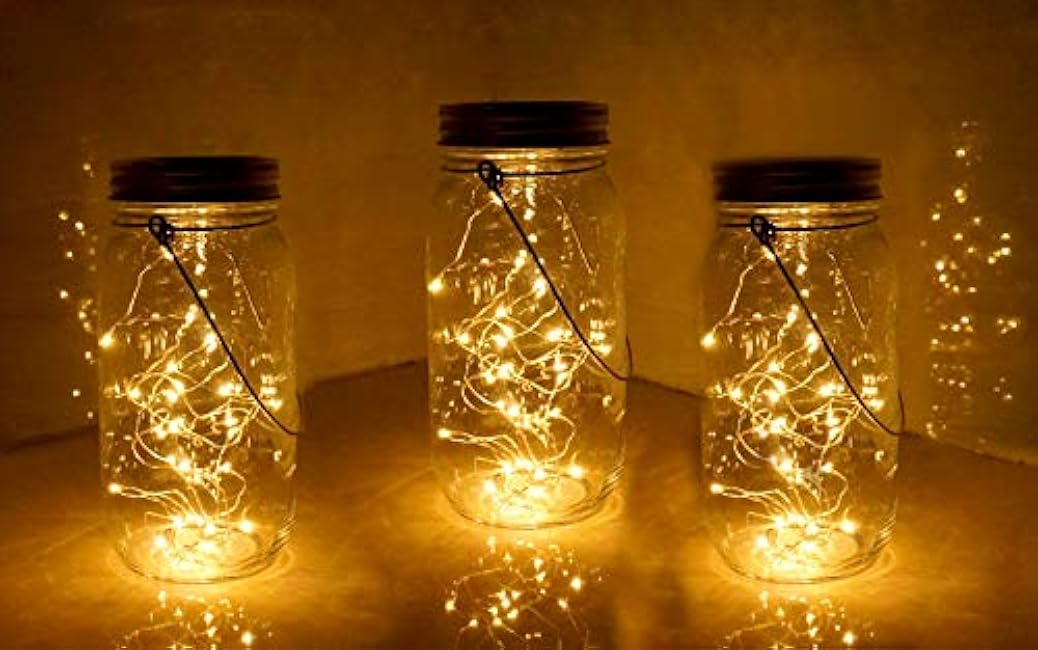 Solar Mason Jar Lights 30 LED, 6 Pack Large Size Hanging Glass Jar Starry Fairy Lights, Solar Lanterns for Outdoor Patio Party Garden Decor