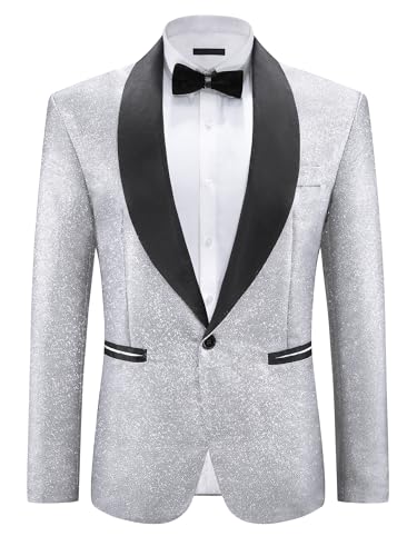 Lars Amadeus Glitter Tuxedo for Men's Shawl Lapel Wedding Metallic Party Sparkly Blazer