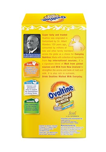 Image of OVALTINE Malted Health Drink Milk Powder, Health Drink for Kids & Adults, Malt Based Nutrition Drink with Vitamins & Minerals, Easy Mix Milk Powder for Daily Energy & Wellness, 450g (Pack of 1)
