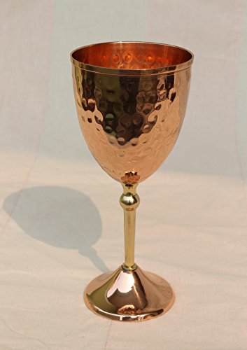 Maithil Art Hand-Made Pure Copper Wine Goblet, Wine Glass Water Goblet/Copper Moscow Mule Mint Julep Cup/ (18Oz Copper Hammered) #TOP4