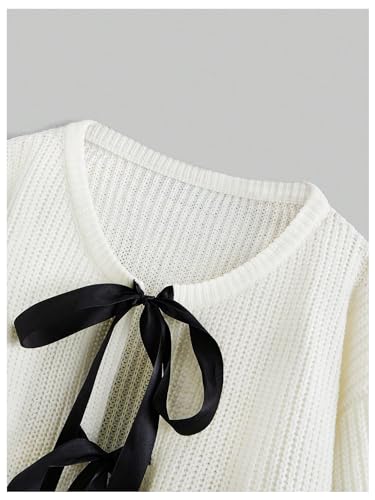 Image of Floerns Women's Long Sleeve Bow Tie Front Knitted Cardigans Drop Shoulder Crop Sweaters