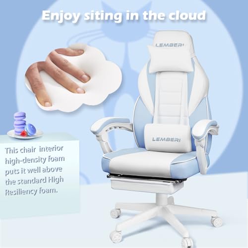 Image of LEMBERI Big and Tall Gaming Chair 400lb Capacity, Heavy-Duty Office Chair with Reinforced Footrest, Wide Seat High Back PC Desk Chair with Linkage Armrests, Thickened Steel Frame, PU Leather