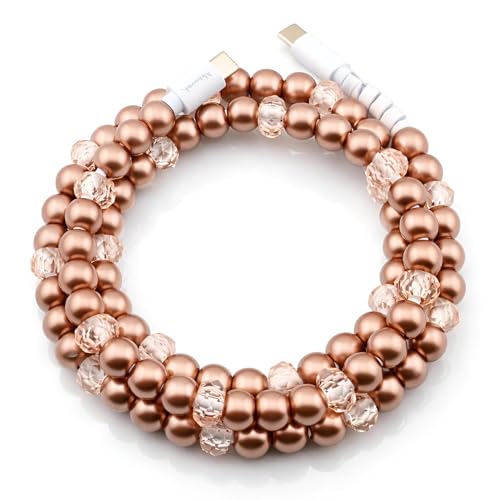 Image of Cute Beaded USB Cable Type C Phone Charger for iPhone or Android Fast Charging Colorful 3.3ft Cord for Smartphones (Bronze)