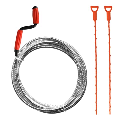Pipe Cleaning Spiral with Claw, 1.2 m Drain Cleaner Spiral, with 2 Pieces 51 cm Plastic Drain Snakes, Pipe Spiral for Cleaning Toilet Sinks, Kitchen Pipes