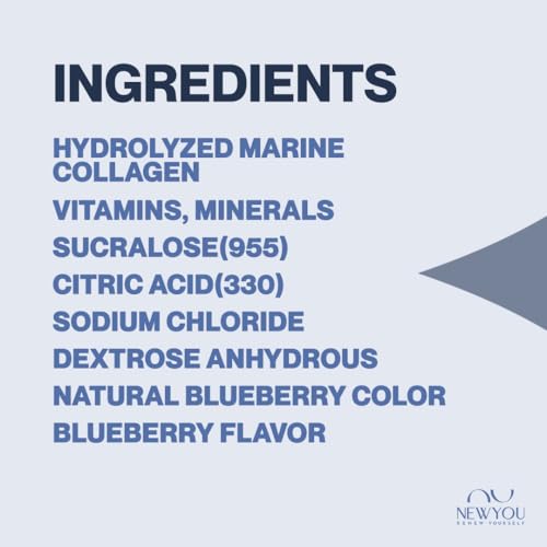 Image of NewYou Collagen Glow Marine Collagen Powder for Skin, Hair & Nail Support | With Glutathione, Biotin, Hyaluronic Acid & Vitamins B Complex, C & E | Supports Skin Hydration & Hair Health | Blueberry Flavour | 500g