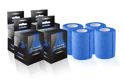 Image of A-Tape Breathable Self Adhesive Cohesive Bandage Wrap - Athletic Non-Woven for Sports, Medical Use, Injuries, Knee & Wrist Support - Suitable for Humans & Pets (Blue, 7.5 cm Pack Of 4)