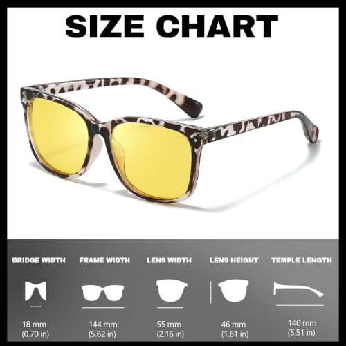 Image of Myiaur Women's Polarized Night Driving Glasses, Anti-Glare Yellow Lens | Nighttime Driving Glasses Boost Low Light Vision, UV400 Protection, Lightweight Frame For Night Driving, Rain & Fog