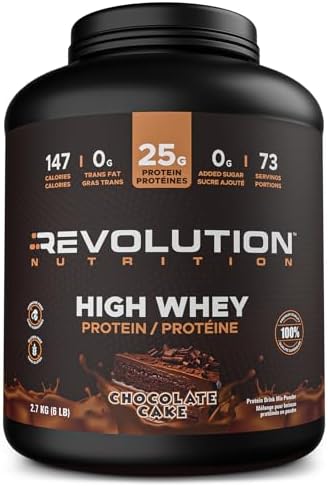 Revolution Nutrition, High Whey, Protein Powder 6LB, Whey Protein, Gluten Free, 25g of Protein Per Scoop, 2.7kg, 73 Servings (Chocolate Cake, 6 Pound)