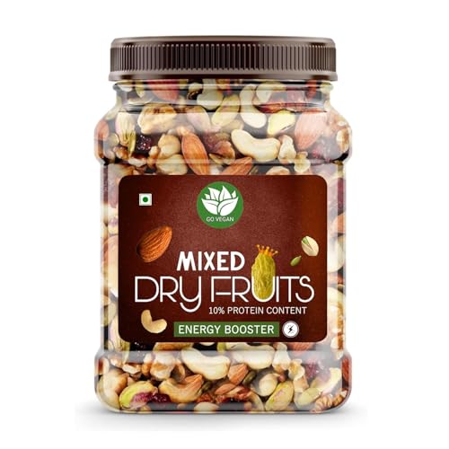 Go Vegan Healthy Nutmix 250gm, Dried Almonds, Black Raisins, Cashewnuts, Cranberries, Black Dates & Many More. (Jar Pack)