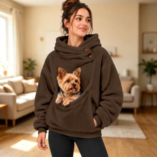 CHENXDZHAO Pet Pouch Hoodie,Pet Pouch Hoodie Womens Mens Oversized Long Sleeve Puppy Carrier Hooded Sweatshirt Soft Warm Pullover Tops With Large Pocket,Coffee,L - image 4