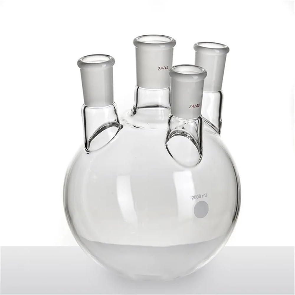 Attrezzature e forniture di laboratorio Bottiglia a quattro colli con angolo piccolo e pareti spesse, 2000 ml, in vetro borosilicato F21