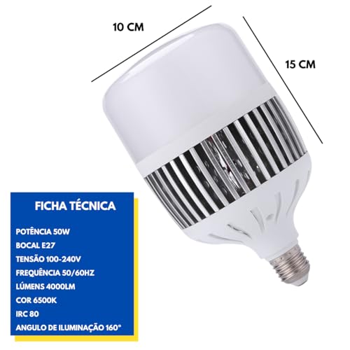 Lâmpada Super Bulbo Led 50W Branco Frio 6500K Soquete E27 Bivolt