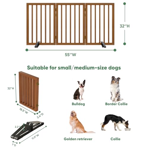 Dog Gates for Doorways, Tall Dog Gate Indoor, Foldable Pet Gates for Doorways Bedroom, Freestanding Puppy Gate with Metal Support Feet, Room Divider,3 Panels (Walnut) - Image 3