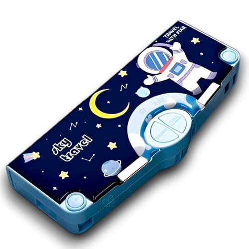 Image of Plastic Space Astronaut Pencil Box For Girls & Kids, Compass Box For Boys, Pencil Pouch For School, Pencil Case Gift For Boys (Space), Blue