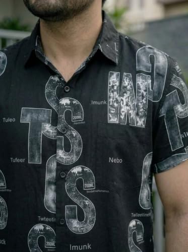 Image of LAMBOO Men Stylish Premium Branded Typography Print Festival Printed Cotton Stretchable Fabric Slim Fit Half Sleeve Cut Away Collar Casual Shirt
