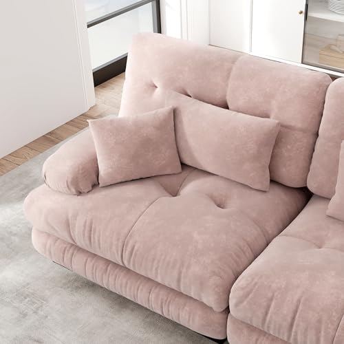 DUlVBPE Modulares Ecksofa, U-förmiges Couch Set für Wohnzimmer, 4-Sitzer Komfortable Cloud Couches mit beweglichem Ottoman, DIY-Kombination, Chenille, Rosa – Bild 6