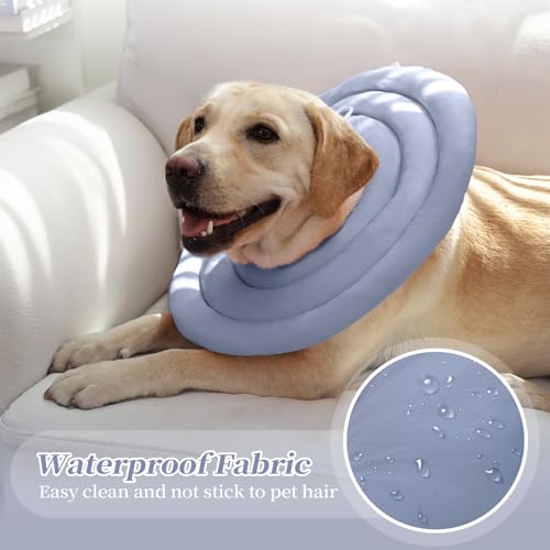 Image of IDOMIK Dog Recovery Collar, Waterproof Soft Dog Cone After Surgery, Comfy Protective Elizabethan Collar Alternative for Dogs Cats, Adjustable Pet Neck Donut Cone Anti-Licking Biting Wounds,Blue,3XL