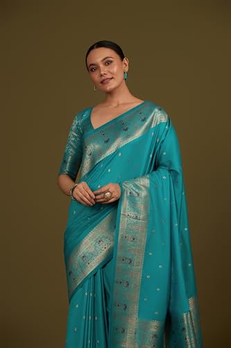 Image of Monjolika Fashion Women's Pure Kanjivaram Style Banarasi Soft Silk Saree With Blouse For Wedding