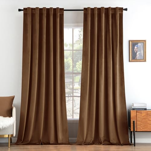 Image of MIULEE Velvet Curtains 52x96 inches 2 Panels Brown Blackout Curtains | Luxury, Bedroom Living Room, Thermal Insulated, Super Soft Window Drapes, Rod Pocket & Back Tab