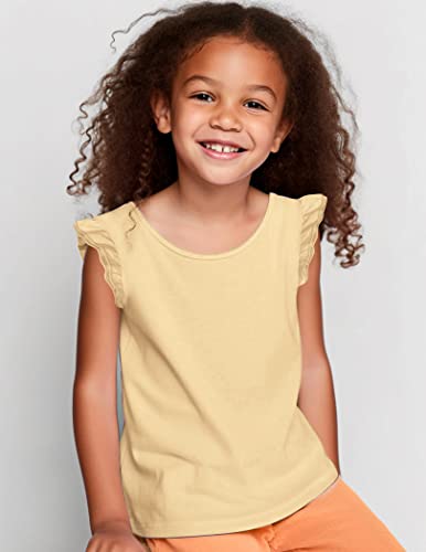 Arshiner Girls Plain Tops For Kids Beige Solid Cotton Shirts Ruffle Tank Top Blouse #TOP5