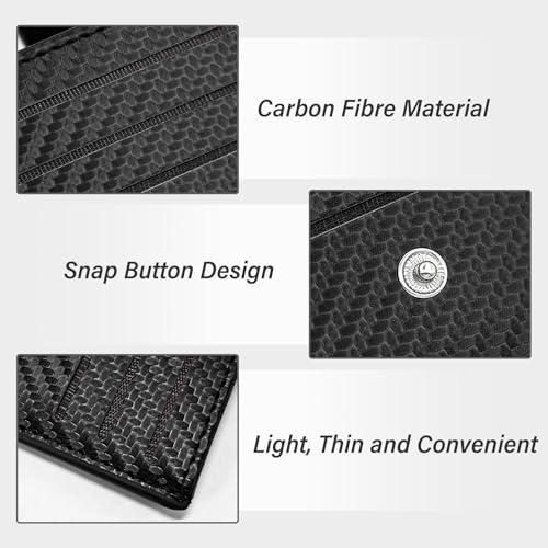 Credit Card Holder for Men, Carbon Fiber Neutral Card Holder Wallet with 6 Card Slots and Buckle, Ultra Thin Wallet for Coin and ID Cards (Black)3