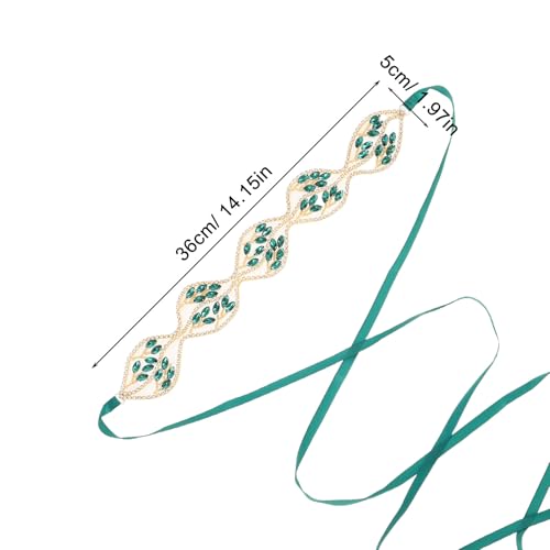 Ceinture de mariée créative en paillettes vertes et détails de feuilles ciselées - 2
