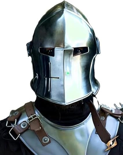 Medieval Steel Barbuta Visor Helmet, Knight Armor Costume, Silver