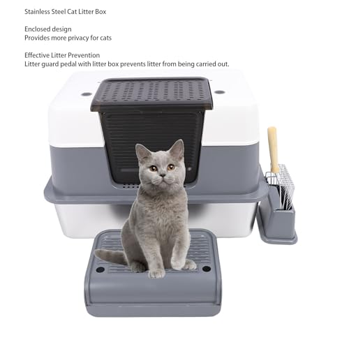 Arenero para gato cerrado de acero inoxidable grande miniatura 2