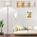 Simple Design Floor Lamp with 3CCT 9W LED Bulb, 65‘’ Modern Industrial Standing Lamp for Living Room with Foot Switch, Tall Lamp with Drum Shade, Stand Up Floor Light for Study Bedroom Office, Brown