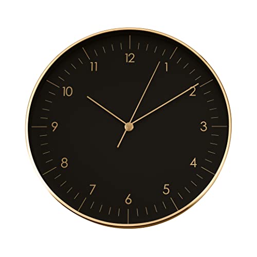 LUUK LIFESTYLE Orologio Parete Moderno, (31 cm) Quarzo con Meccanismo Silenzioso, Minimalista Design, Regalo Casa Nuova, Ideale per Cucina, Salotto, Soggiorno, Ufficio, Camera da letto, Nero e Oro