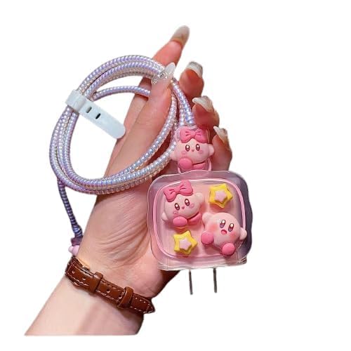 Image of 4 in 1 Compatible with iPhone Charger Case Cover | Silicon Charger Case Cover for Apple 18-20W 360 Degree Protection Case with Wire Saver (Kirby 10)