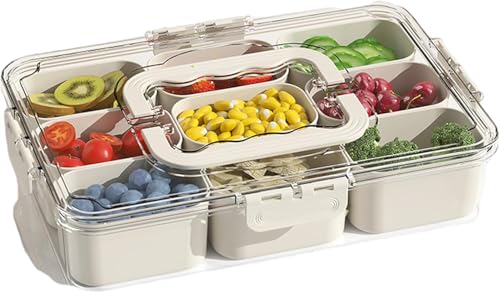 Image of TopinonDivided Veggie Tray with Lid and Handle 9 Compartment Serving Tray with Dividers Portable Travel Snack Containers Stackable Box Charcuterie Container for Fruit,Vegetable,Salad (9 Grid - 1 PC)