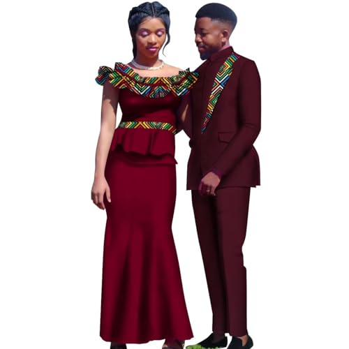 African Couple Clothes Matching Sets Satin Long Dresses for Women - Main Image