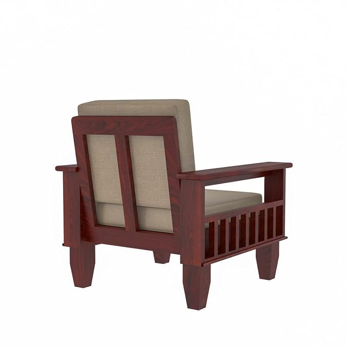 Image of Sheesham Wooden 1 Seater Sofa for Living Room | Rosewood 1 Seater Cushion Sofa with Side Newspaper Holder for Home & Office | Solid Wood Sofa Set for Lounge (Mahogany)